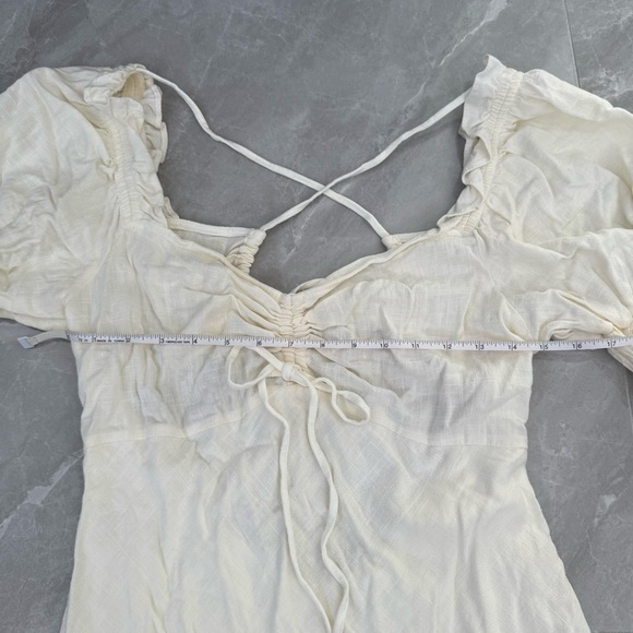 Women’s Topshop Ruched Front Tea Dress Puff Sleeves Linen Blend Size 10 - Picture 14 of 16